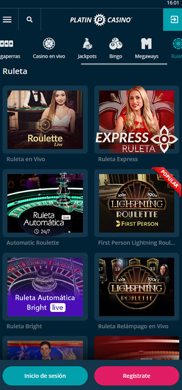 Catálogo de juegos de ruleta de un casino online