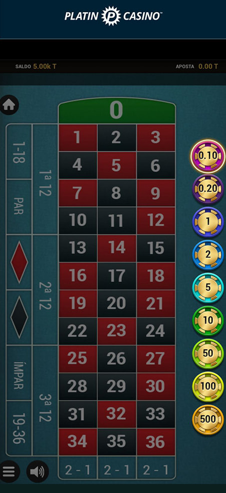 Ajustes de apuesta y valores de fichas en 20p Roulette
