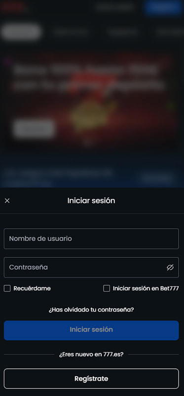 Pantalla de inicio de sesión de un casino online