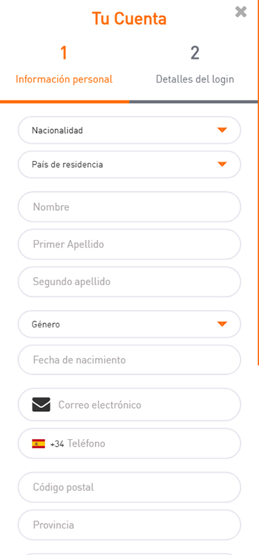Formulario de registro en Casino777