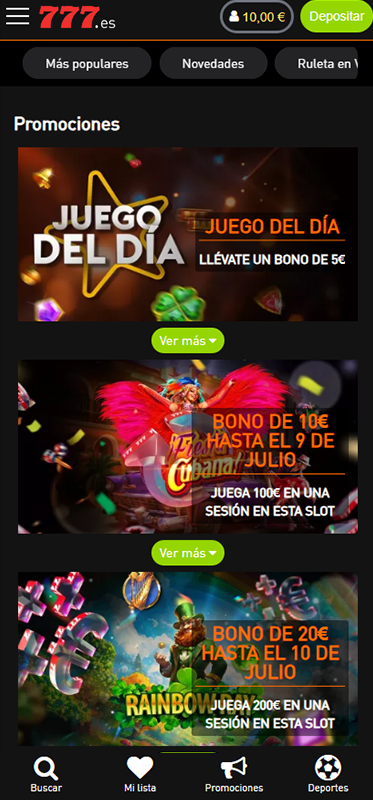 Todas las promociones disponibles en Casino777