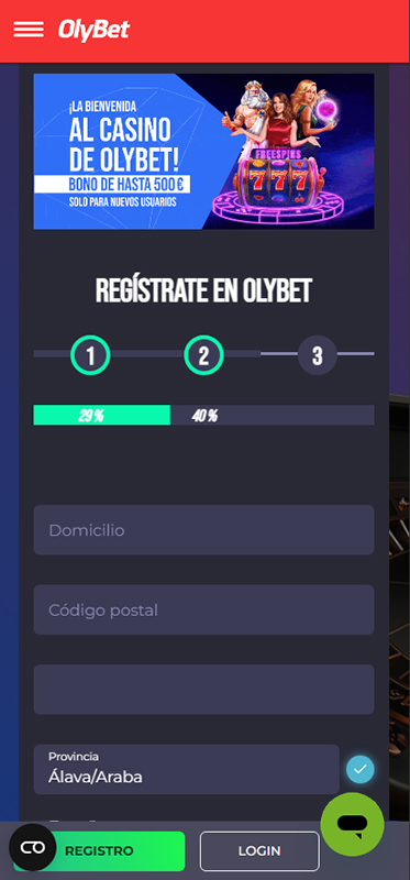 Los datos personales requeridos en casino OlyBet