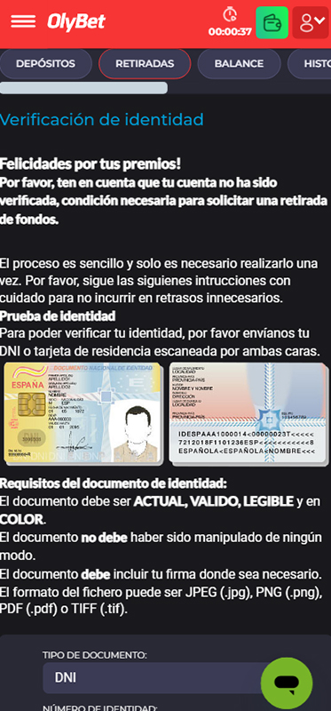 Verificación de identidad en OlyBet