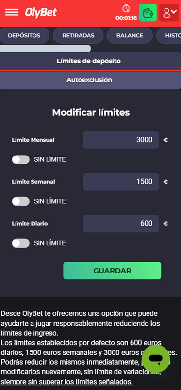 Límites de depósito en un casino online
