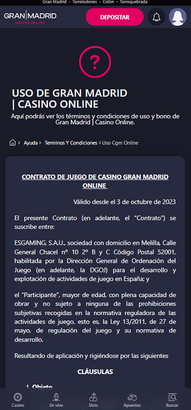 Los términos de retirada en Gran Madrid Casino Online