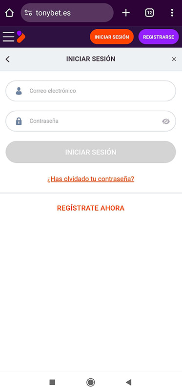 La página de inicio de sesión de un casino online