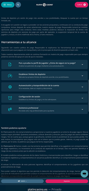 Herramientas de juego responsable en un casino online