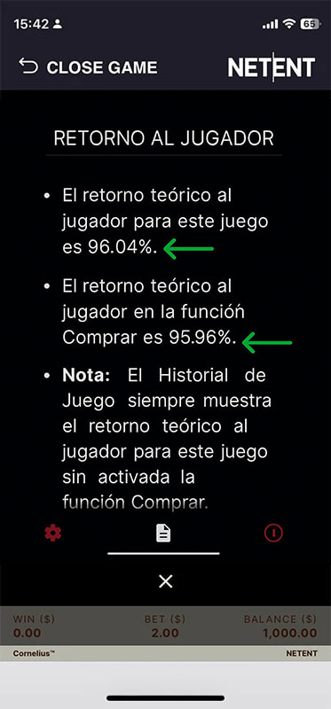 Información en un casino sobre el retorno al jugador