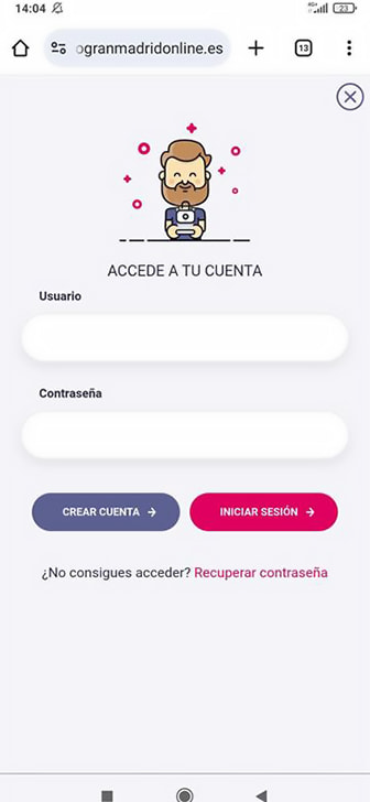 Pantalla de inicio de sesión en casino con depósito mínimo 1€