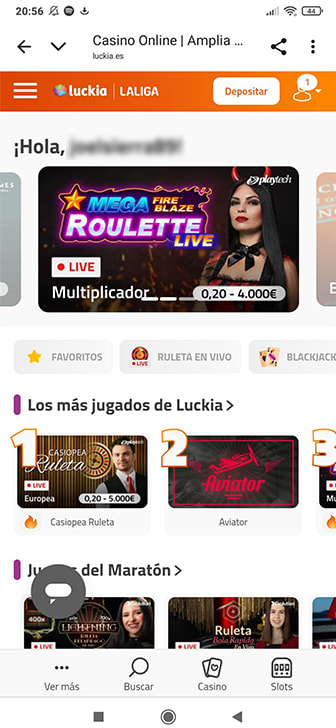 Página de juegos en casino Luckia