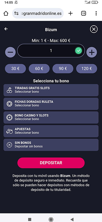 Introducción del importe de depósito mínimo