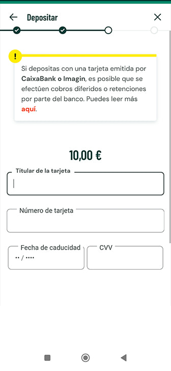 Proceso final de depósito en casinos con Maestro