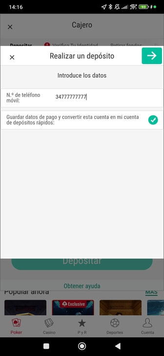 Inicio de sesión en MuchBetter desde el casino para completar depósito.