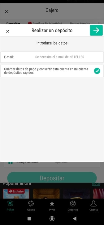 Campo para introducir el correo de la cuenta de Neteller.