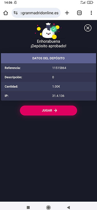 Confirmación de depósito