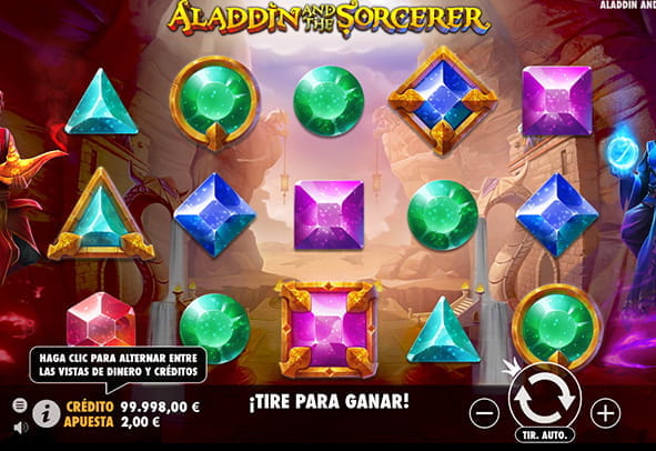 Partida demo a la tragaperras Aladdin and the Sorcerer de Pragmatic Play en un casino online.