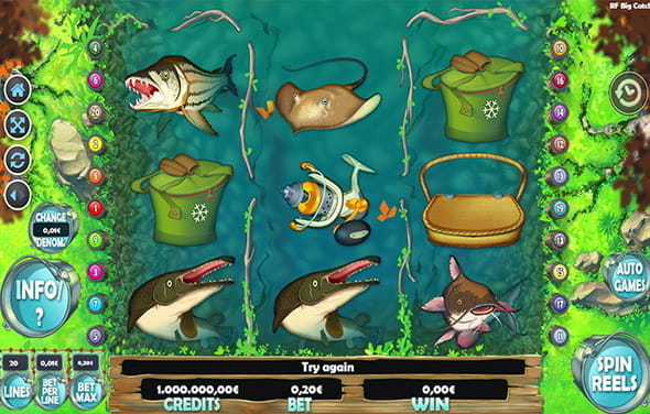 Partida a la tragaperras Big Catch de R. Franco en un casino.