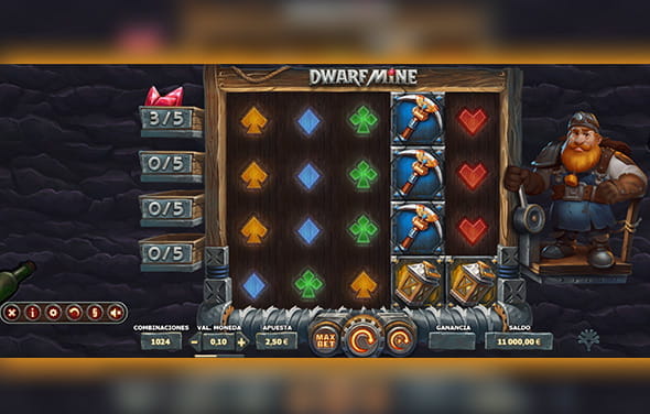 Partida a la tragaperras Dwarf Mine de Yggdrasil en un casino online.