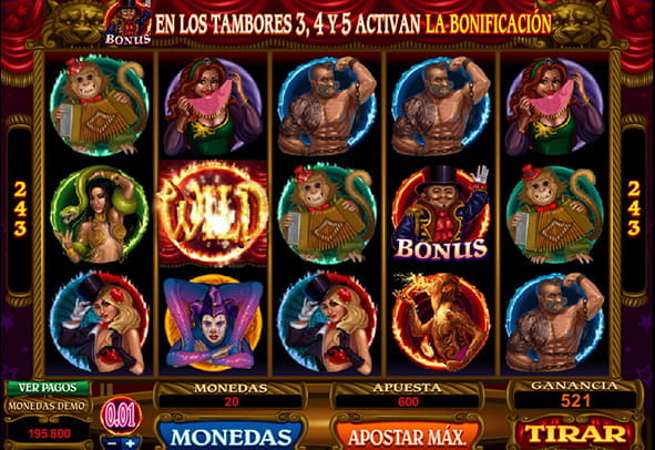 Imagen previa de la slot The Twisted Circus. En el centro, un botón de Juega ahora para probar la versión demo.