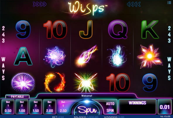 Tablero principal de la slots para casinos online Wisps.