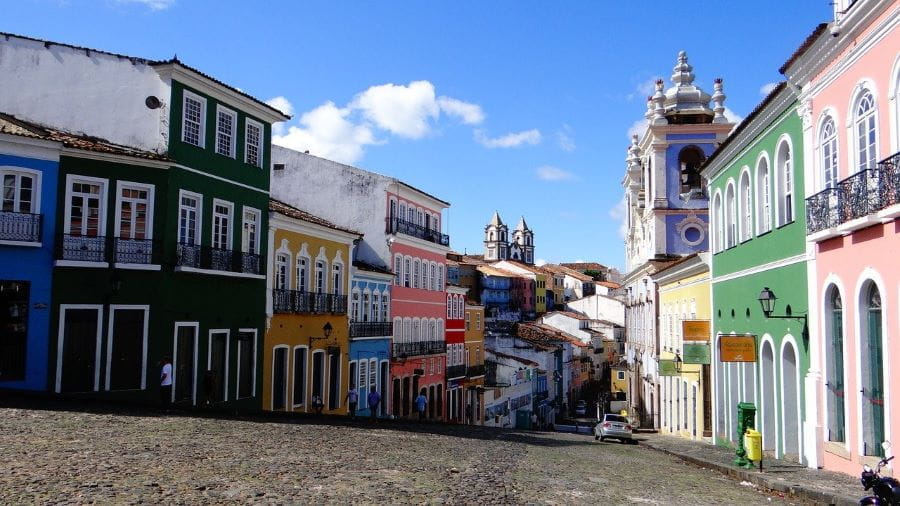 Barrio del Pelourinho en Salvador de Bahía, Brasil.