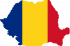 Bandera rumana con la forma del país.