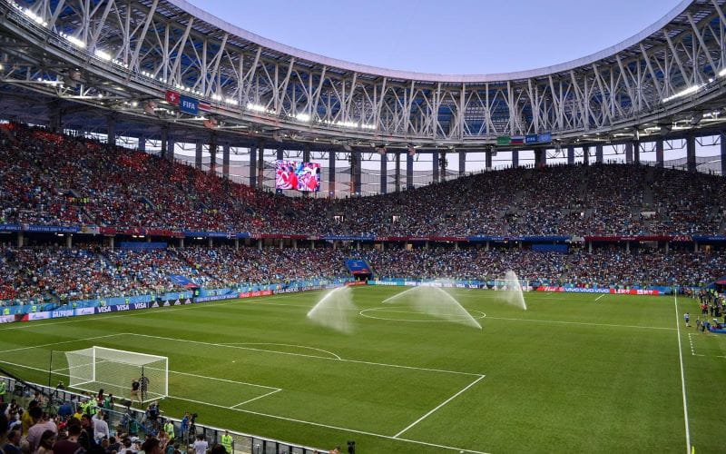 Estadio de fútbol a reventar durante el Mundial de Rusia.