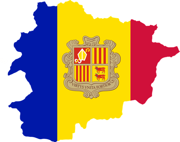 Mapa de Andorra con los colores de la bandera.