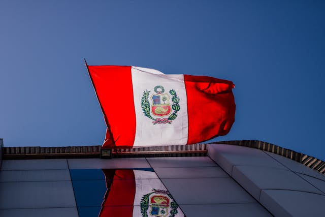 Bandera de Perú sobre un muro.