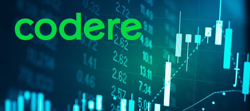 Logo de Codere sobre una imagen con índices bursátiles.