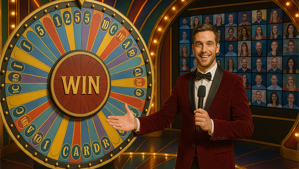 Juego de casino en vivo con rueda y presentador
