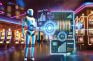 Un robot junto a las siglas AI y máquinas tragaperras.