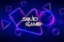 Logo de la serie El Juego del Calamar y símbolos de juego.