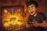 Jugador abriendo loot boxes con objetos brillantes y monedas virtuales