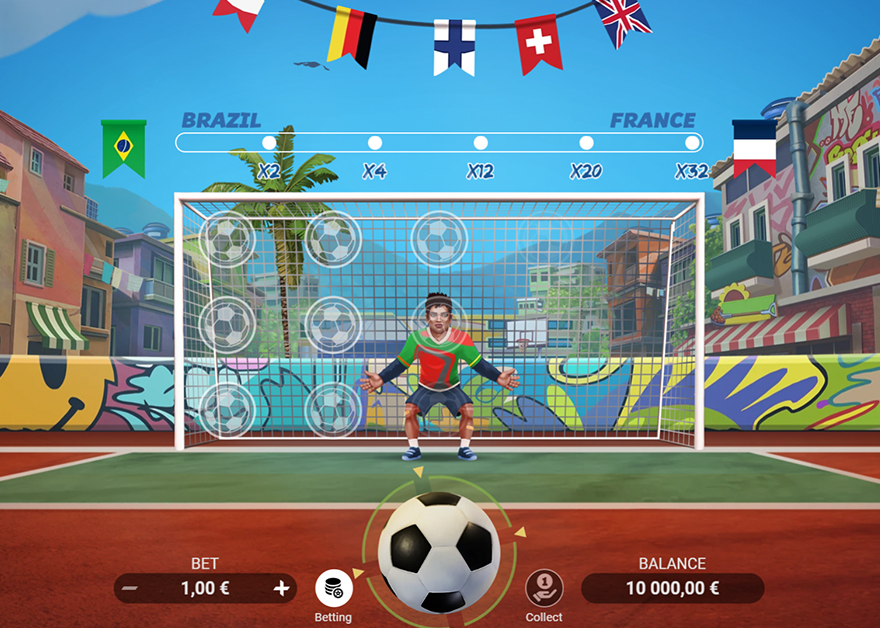 Captura de pantalla de la tragaperras Penalty Shootout de Evoplay.