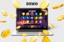 Demo de la slot Starburst en un portátil con monedas alrededor.