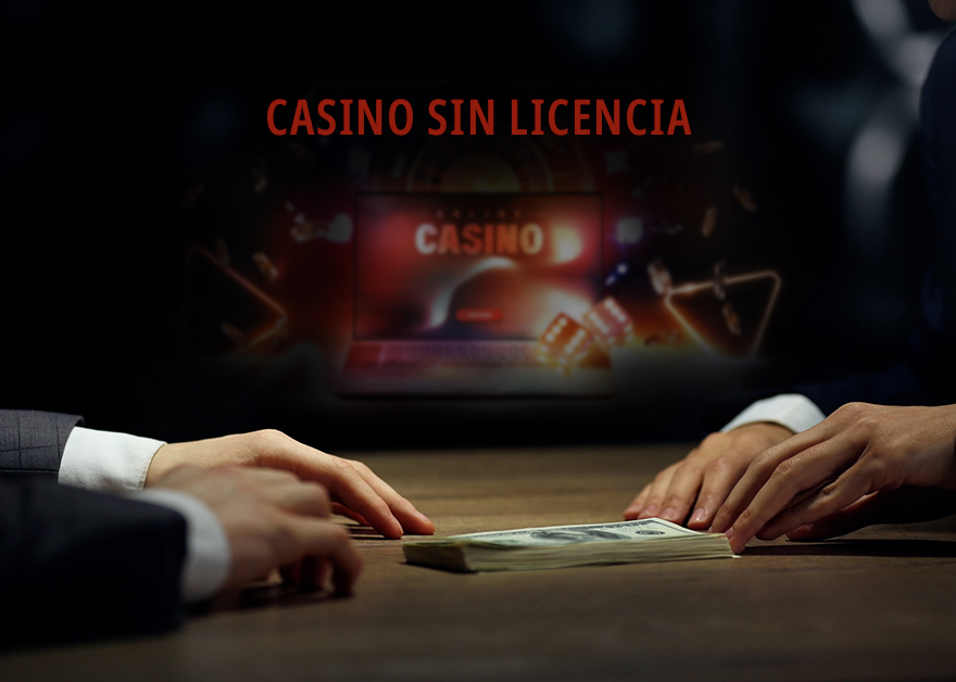 Dos personas intercambiando dinero en una mesa con un casino online de fondo.