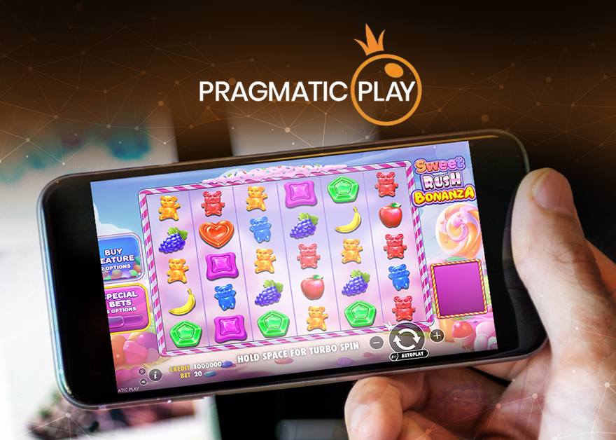 Pantalla de móvil con el juego Sweet Rush Bonanza de Pragmatic Play.
