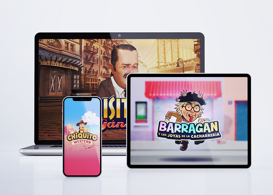Slots online con nombres cómicos en pantallas de diferentes dispositivos.