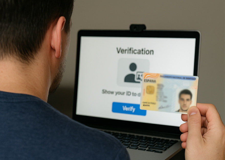 Usuario mostrando DNI español para verificación de identidad en un casino online.