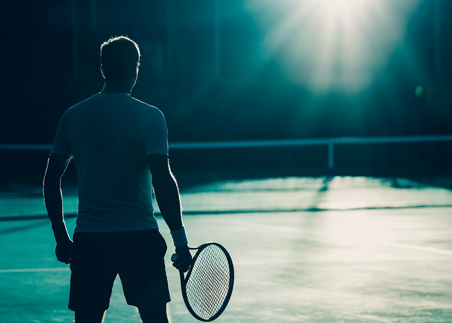 Dos pelotas de tenis junto a billetes de cien euros colocados sobre una raqueta.