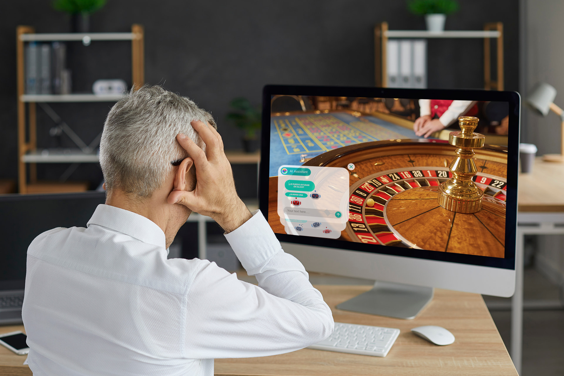 Jugador frente a una ruleta online con chat en vivo.