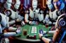 Robots jugando al póker en una mesa que representa el avance de la inteligencia artificial en el juego online.