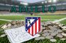 Escudo del Atlético de Madrid junto a monedas y al logo de Apollo Sports Capital, nuevo accionista mayoritario.