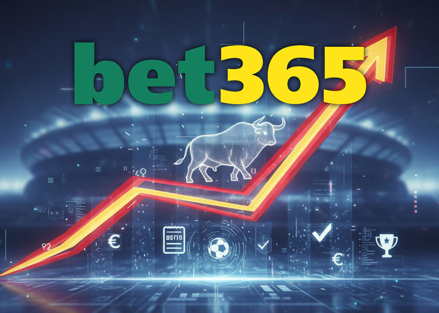 Gráfico ascendente con el logotipo de bet365 y símbolos deportivos.