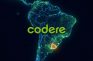 Mapa digital de Sudamérica destacando Uruguay y el logo del grupo Codere en el centro.