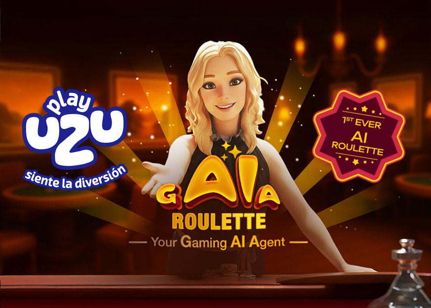 Crupier virtual frente a una ruleta con el texto “GAIA Roulette”.
