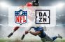 Acción de fútbol americano con los logotipos de NFL y DAZN superpuestos.