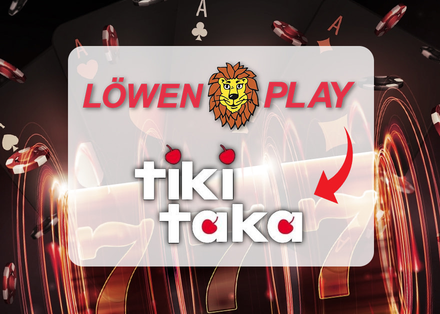 Pantalla de tragaperras con el texto “Tiki Taka” y el logo de Löwen Play.