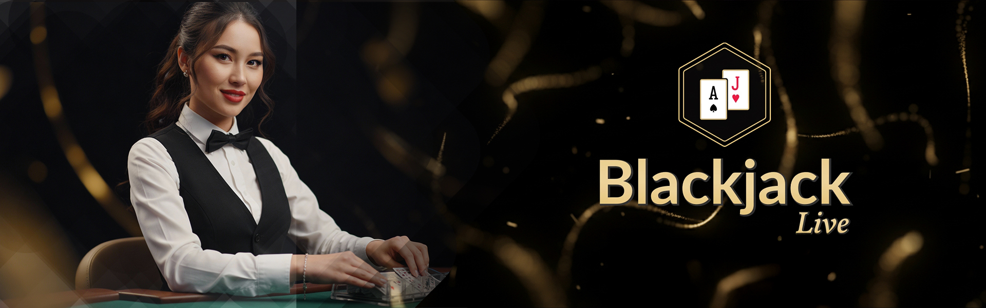 Logo de “Blackjack Live” de Evolution con fondo temático